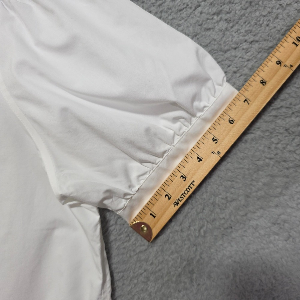 Lands End White Cotton Blouse Peter Pan Collard Button Front Puff Sleeves Large - Picture 6 of 8